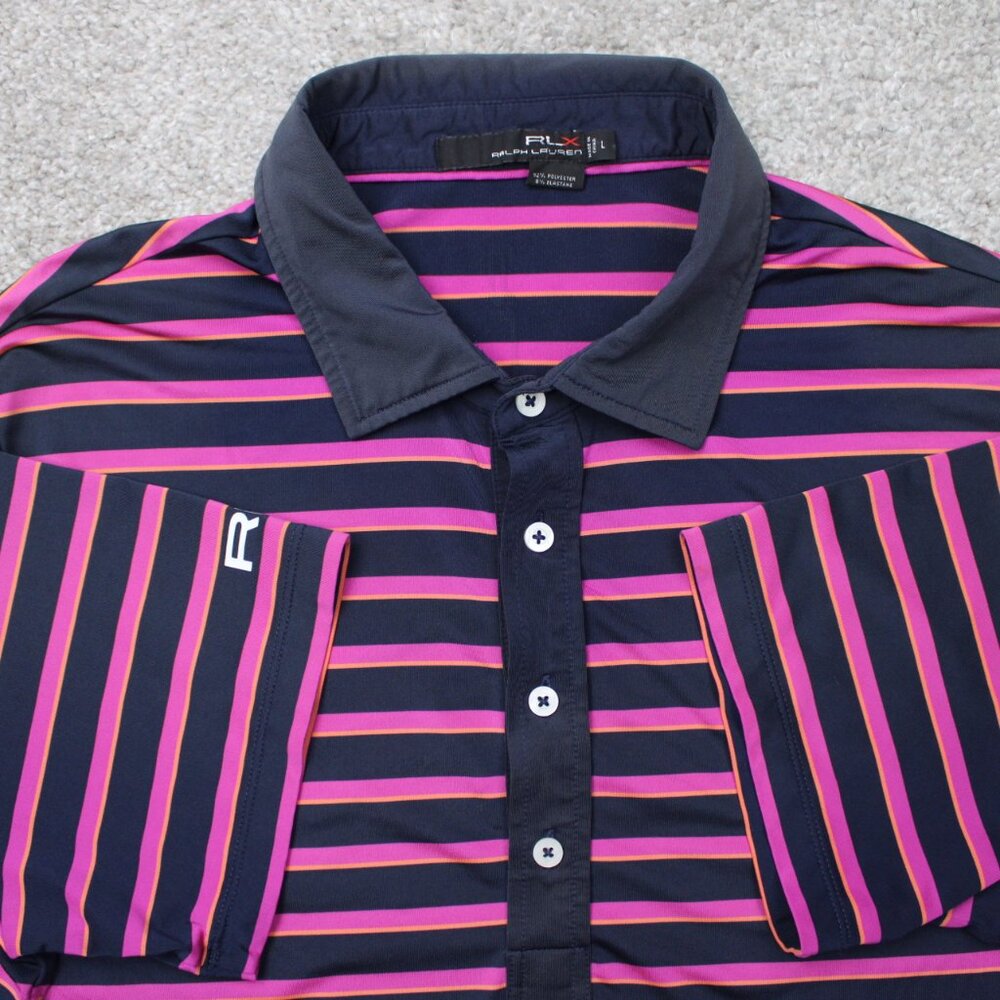 RLX Ralph Lauren Polo Shirt Men Large Pink/Blue Golf Poly Stretch Short Sleeve